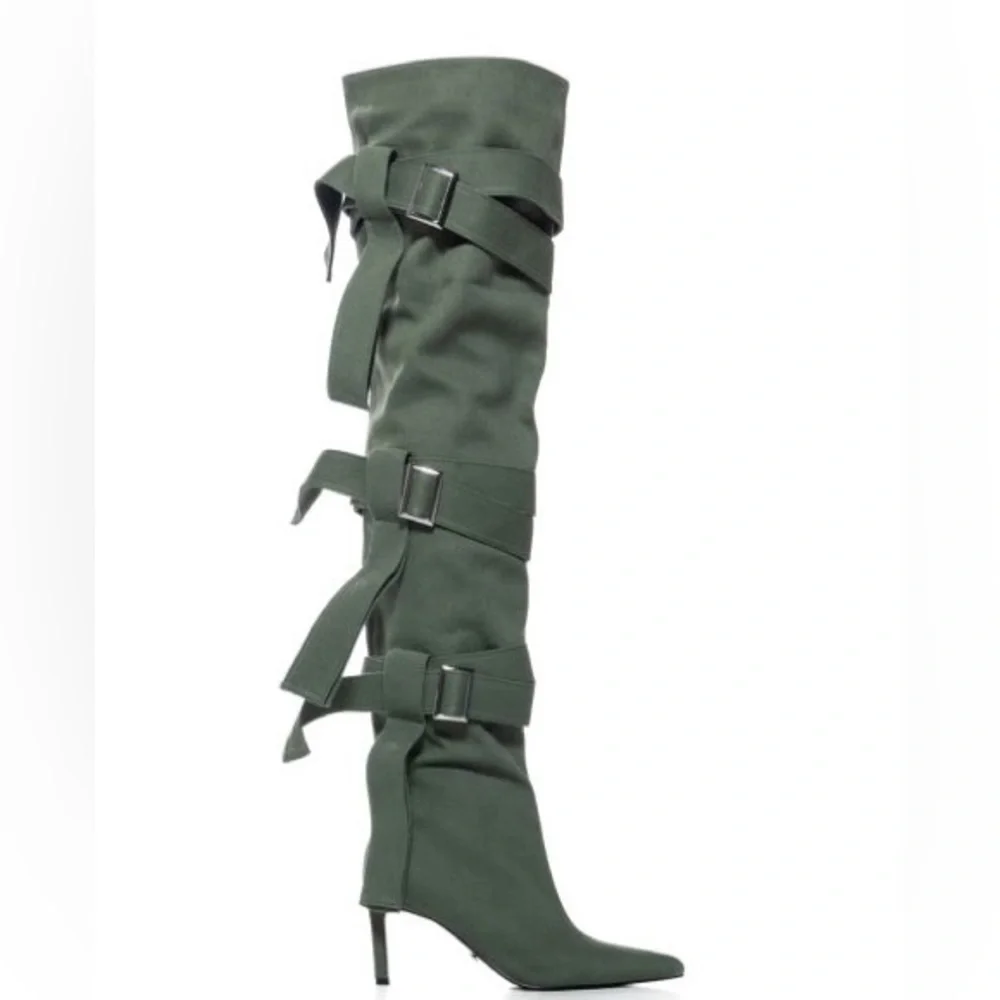 Azalea Wang Green Strappy Utility Thigh High Boot